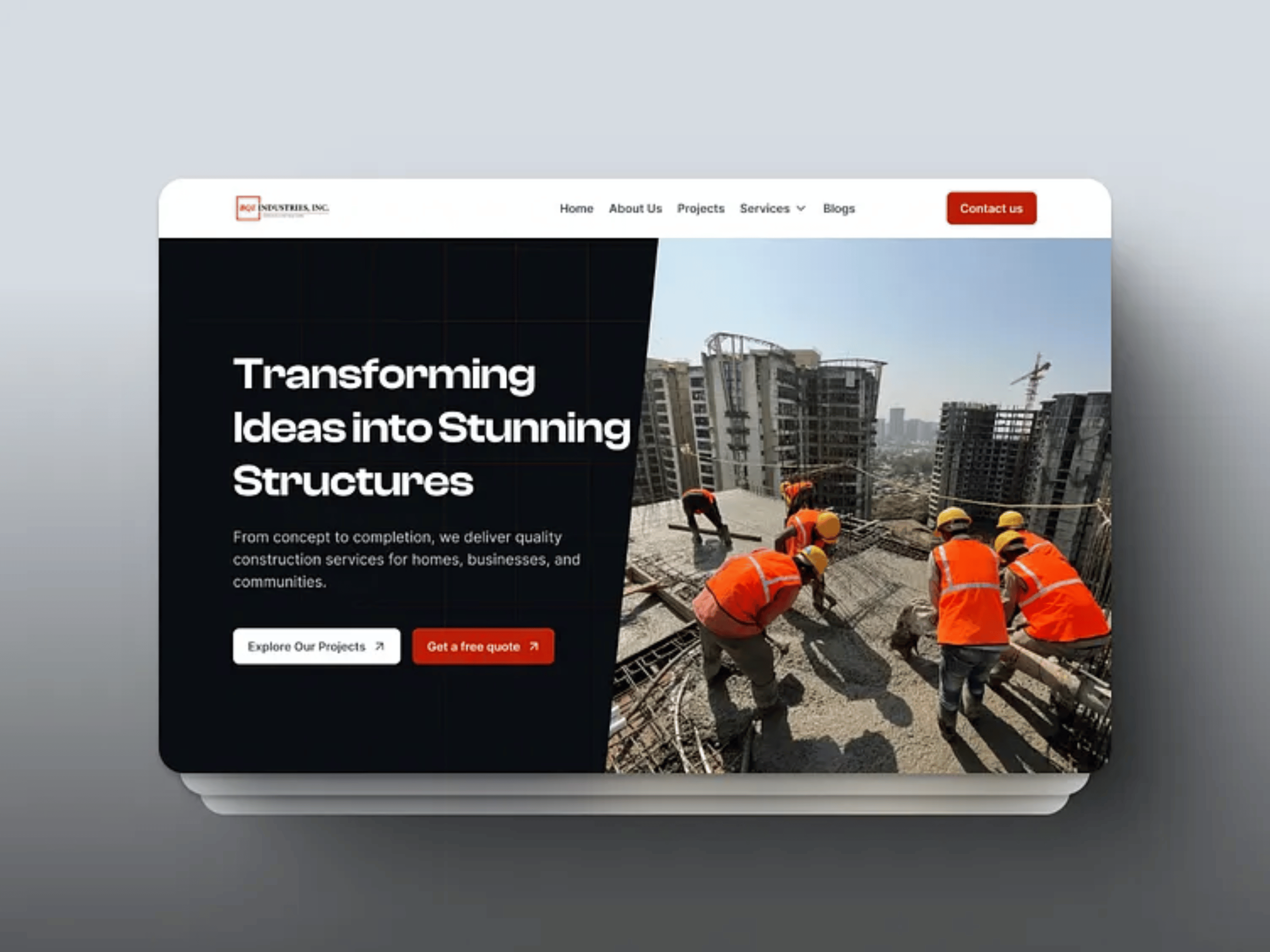 Giao diện website công ty xây dựng giúp thể hiện năng lực thi công và danh mục dự án nổi bật – yếu tố then chốt để chinh phục khách hàng và đối tác.